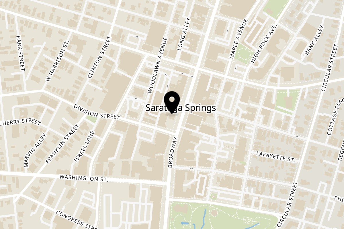Map showing the location of Sara's Kitchen on 419 Broadway in Saratoga Springs